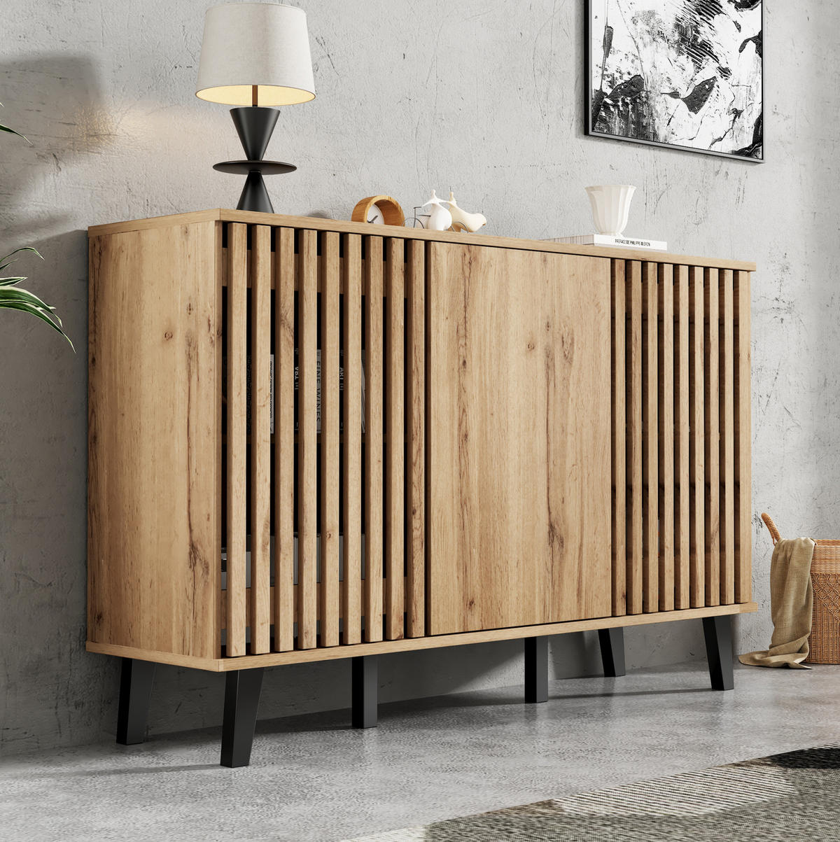 TV-MÖBEL-SET mit Sideboard Holzoptik Natural Wood 2-tlg. - Braun, Holzwerkstoff (40/55/180.1cm) - Beauniv
