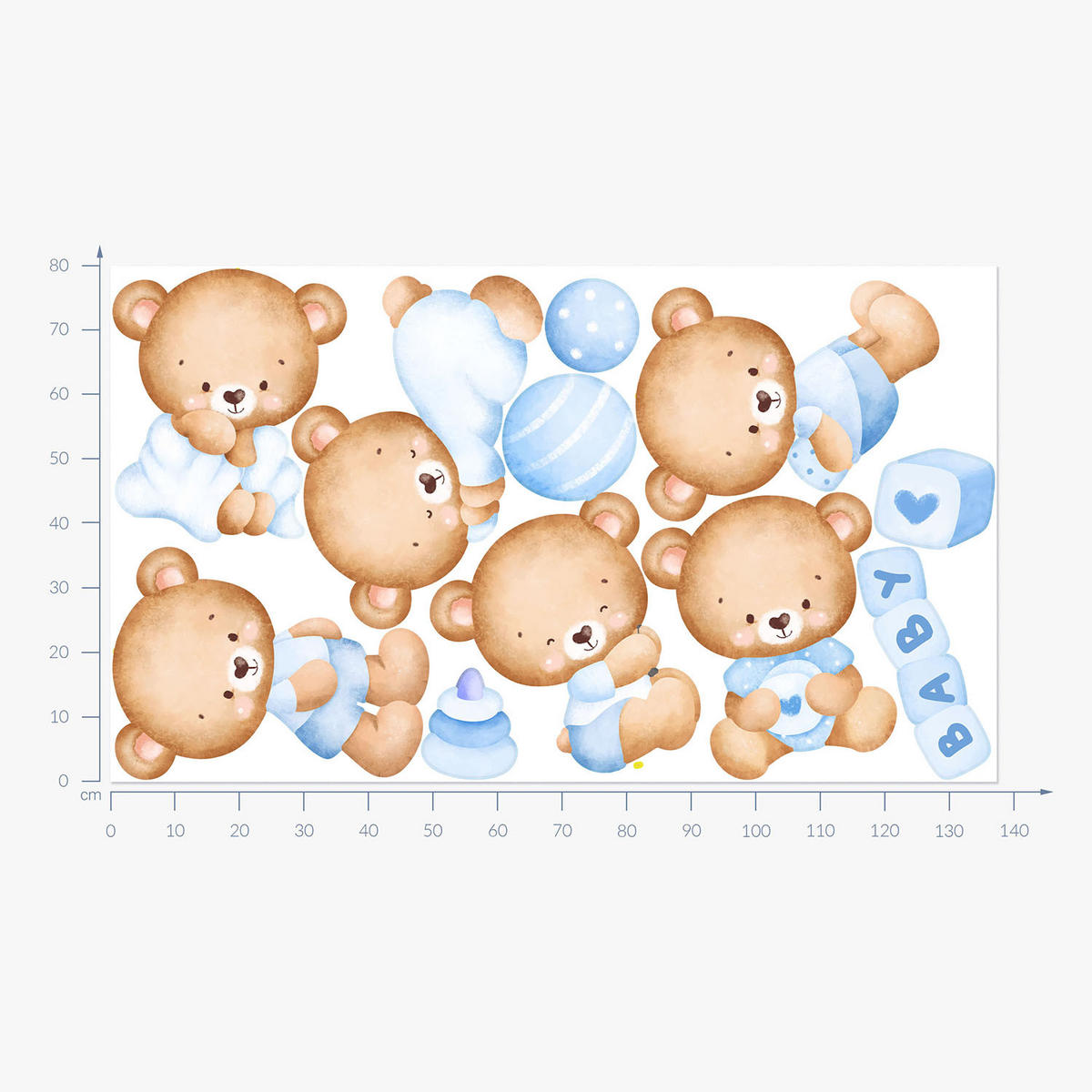 WANDAUFKLEBER 80x137cm - Pastellfarbene Teddybären - Multicolor, Kunststoff (80/137/0.1cm) - Wallfluent