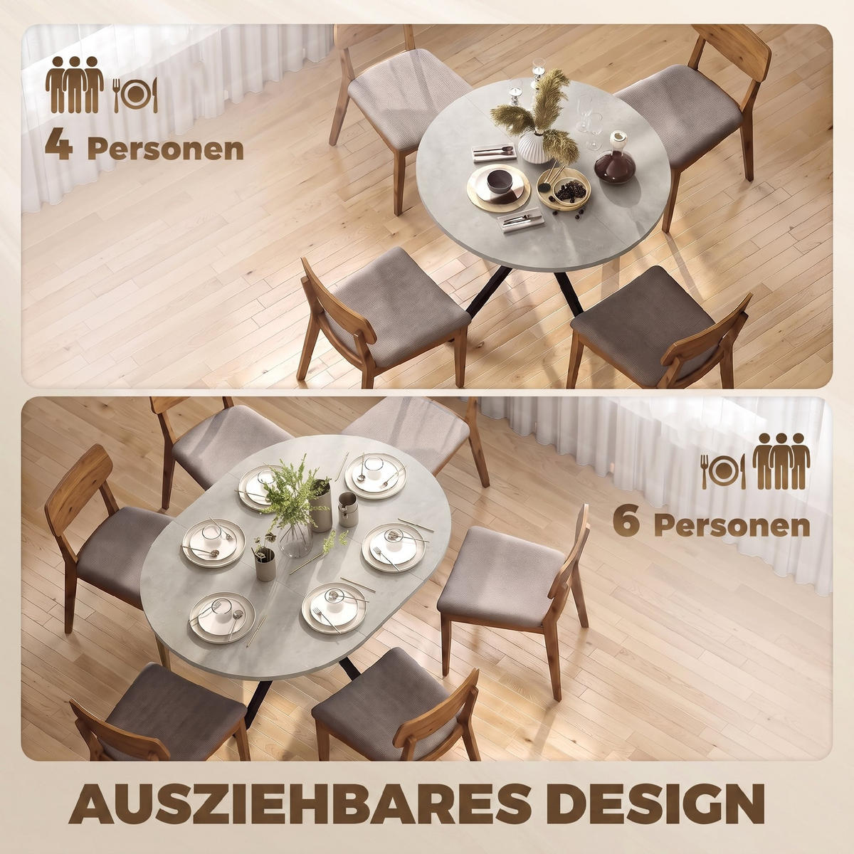 ESSTISCH Grau ausziehbar 135/100/75 cm - Grau, Metall (135/100/75cm) - PANGIVO