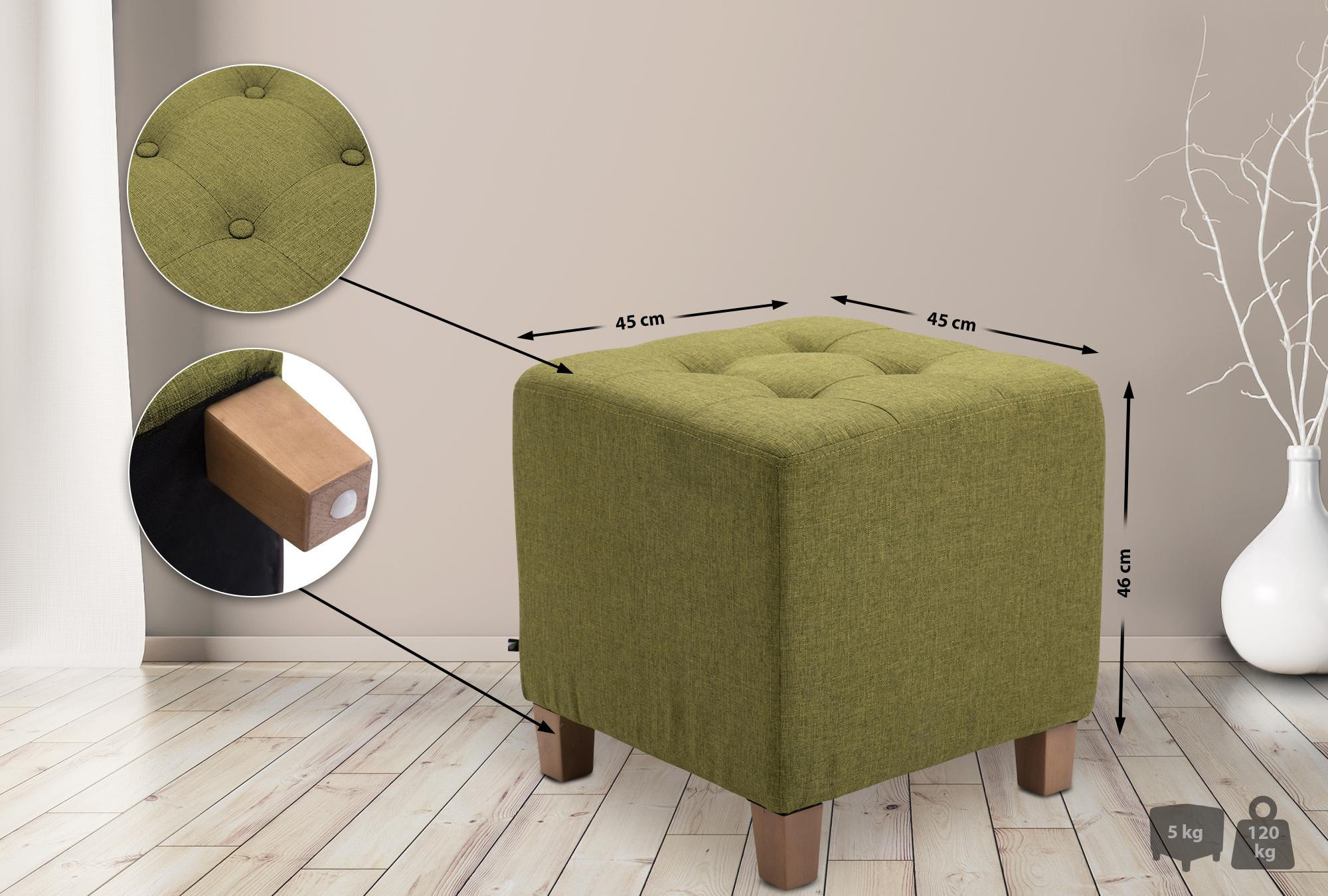 SITZWÜRFEL eckig 45/45/46 cm Stoff grün - Naturfarben/Grün, Holz/Textil (45/46/45cm) - CLP