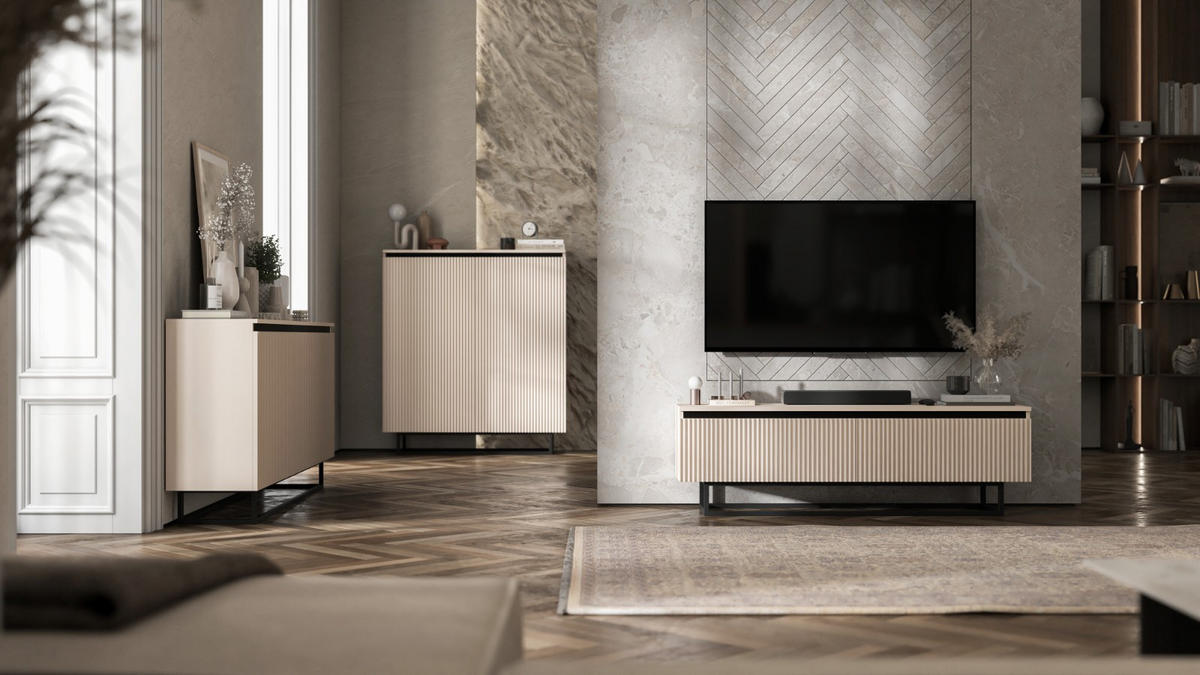 SIDEBOARD Selene 3D Kachmir Matt mit metallrahmen Glamour 167 cm - Kaschmir/Schwarz, Holzwerkstoff/Metall (167/79/35cm) - Meble Lindner
