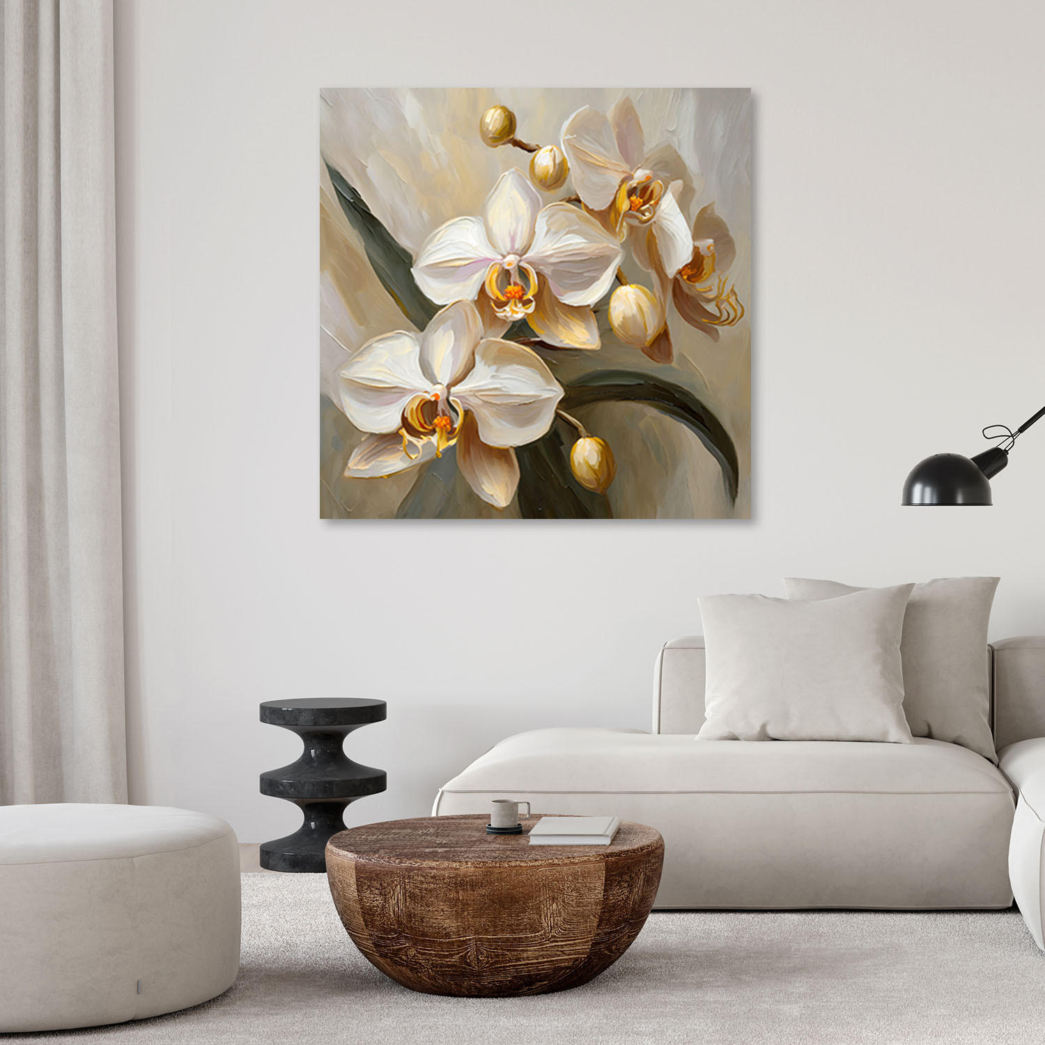 LEINWANDBILD Orchideen AI 50x50cm - Goldfarben, Textil (50/50cm) - Feeby