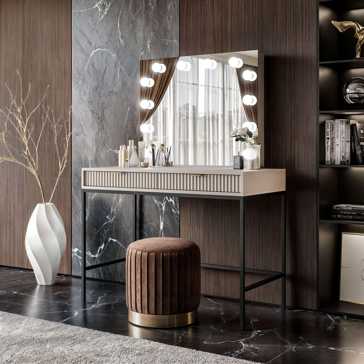 SCHMINKTISCH MIT SPIEGEL CORTADO ELITE KASCHMIR - Beige, Holzwerkstoff (104/78/50cm) - Lookway