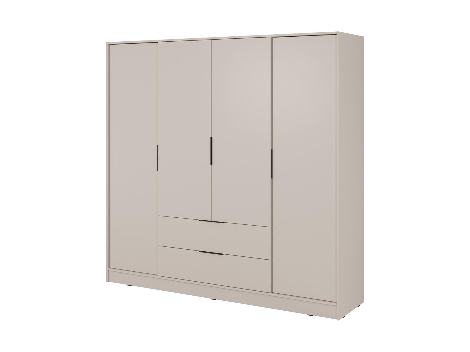 GROSSER Kleiderschrank RICADI 4D (Kaschmir, 4 Türen, 2 Schubladen, Kleiderstange, Kunststoffgriffe) - Kaschmir/Schwarz, Holz/Holzwerkstoff (206/200/51cm) - Ravio