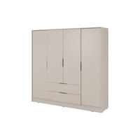 GROSSER Kleiderschrank RICADI 4D (Kaschmir, 4 Türen, 2 Schubladen, Kleiderstange, Kunststoffgriffe) - Kaschmir/Schwarz, Holz/Holzwerkstoff (206/200/51cm) - Ravio