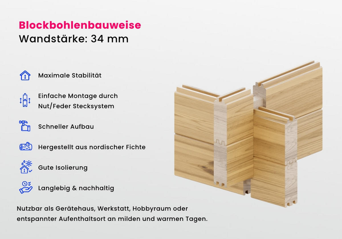 GARTENHAUS Holz Julia - Naturfarben, Holz (598/281/410cm) - Alpholz