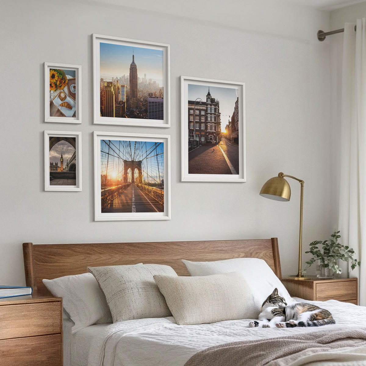 BILDER SET 5er Set - 50x50 cm & 20x30 cm & 40x60 cm Weißer Rahmen - Venezianische Straßen Wasserarchitektur - Weiß, Kunststoff (40/60cm) - TULUP