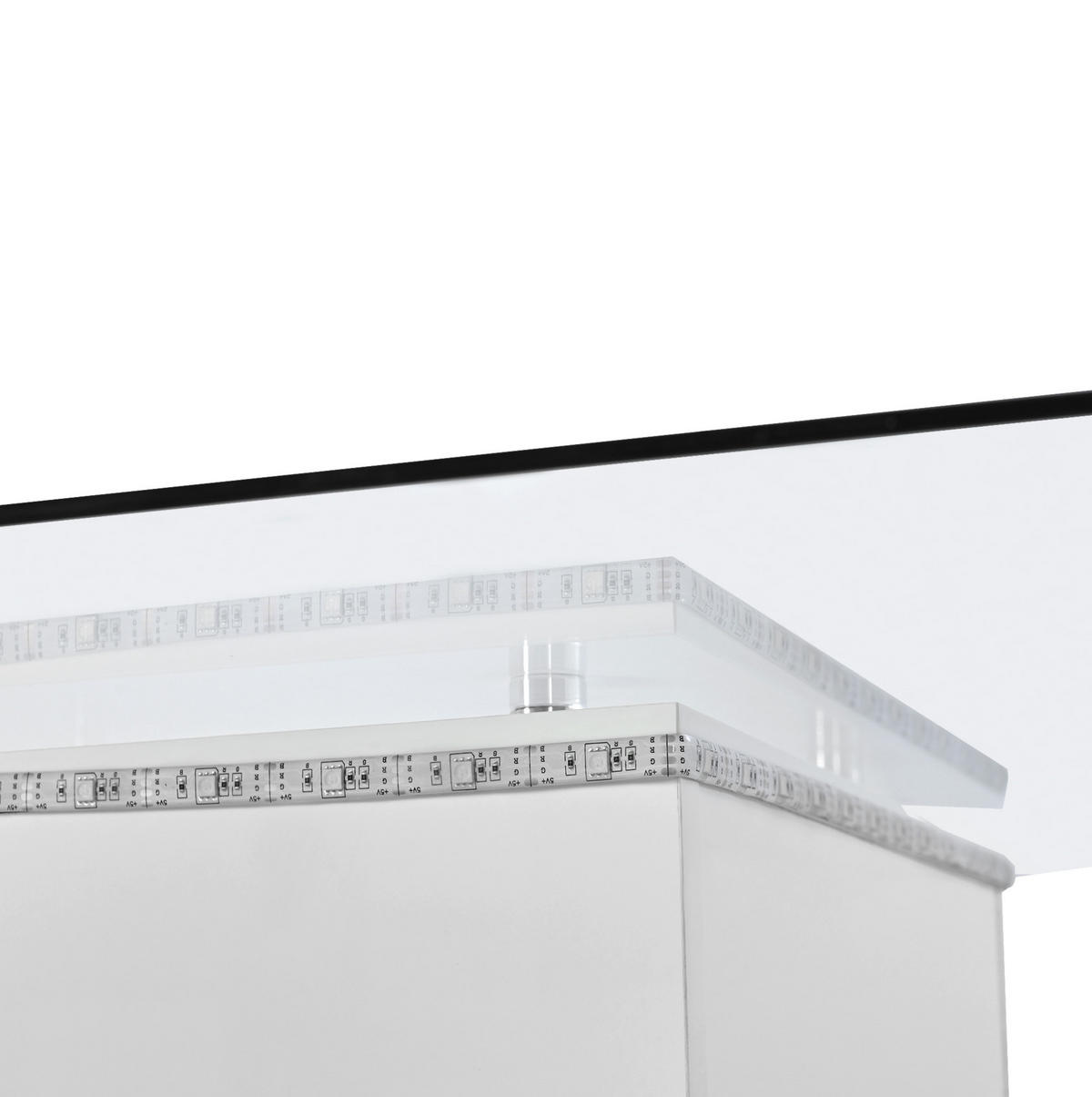 COUCHTISCH aus gehärtetem Glas, Hochglanz-Body mit LED-Lichtband und Lenkrollen, 80/80/40 cm, Weiß und Schwarz - Weiß, Holzwerkstoff (80/80/40cm) - Redom