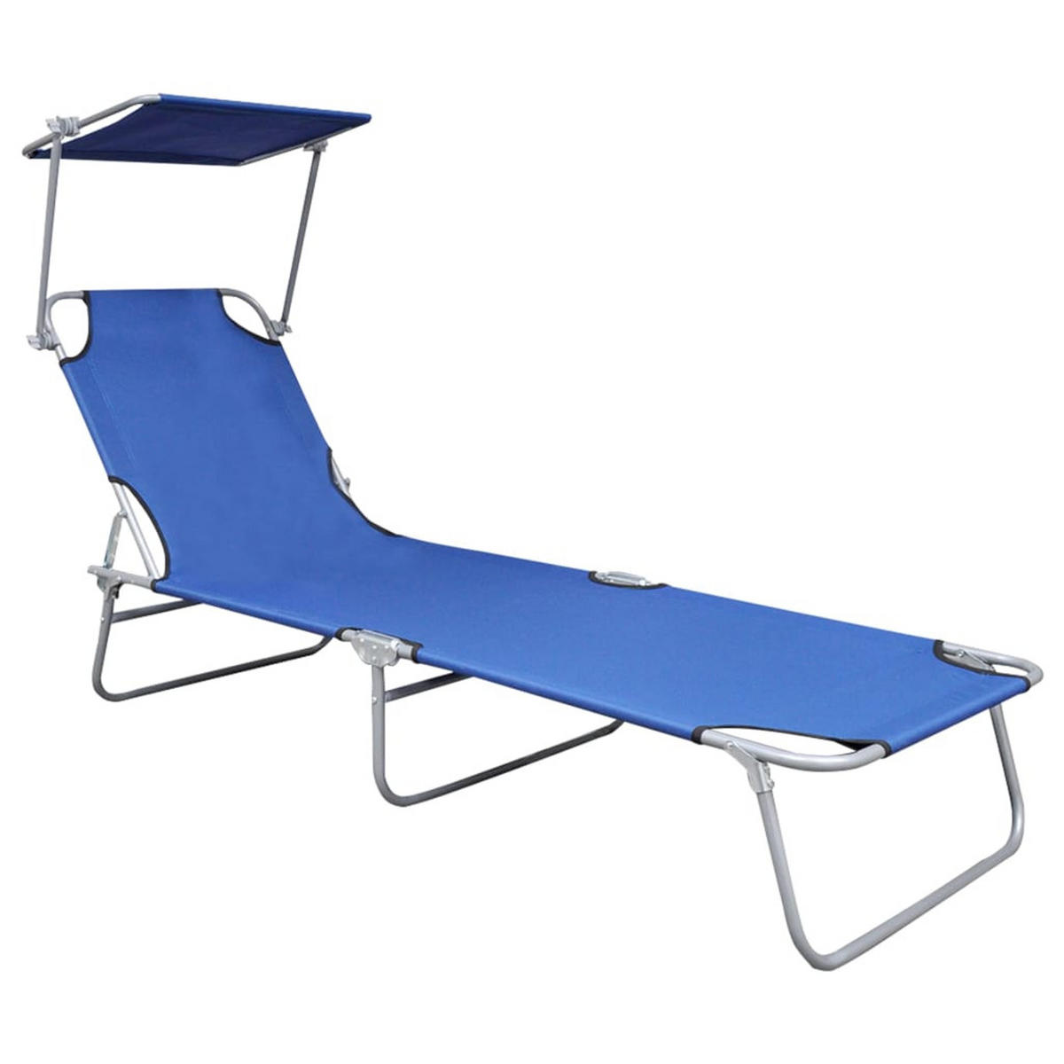 KLAPPLIEGE mit Sonnendach Blau Aluminium - Blau, Textil (57.5/27/188.5cm) - furnicato