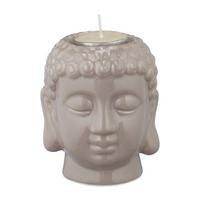BUDDHA Teelichthalter - Grau, Keramik (9.5cm) - Relaxdays