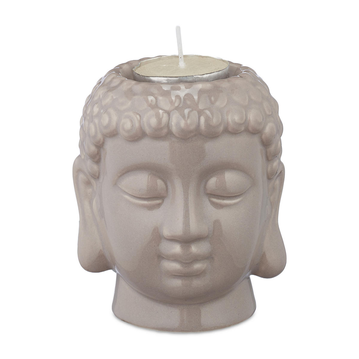 BUDDHA Teelichthalter - Grau, Keramik (9.5cm) - Relaxdays
