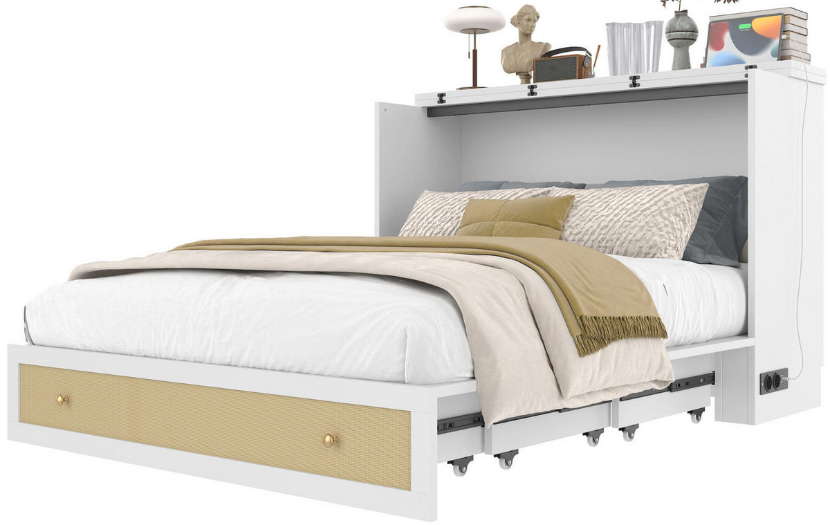 BETT 140/200 cm Weiß aus MDF mit USB und Steckdose - Weiß, Holzwerkstoff (140/200cm) - OKMYHOME