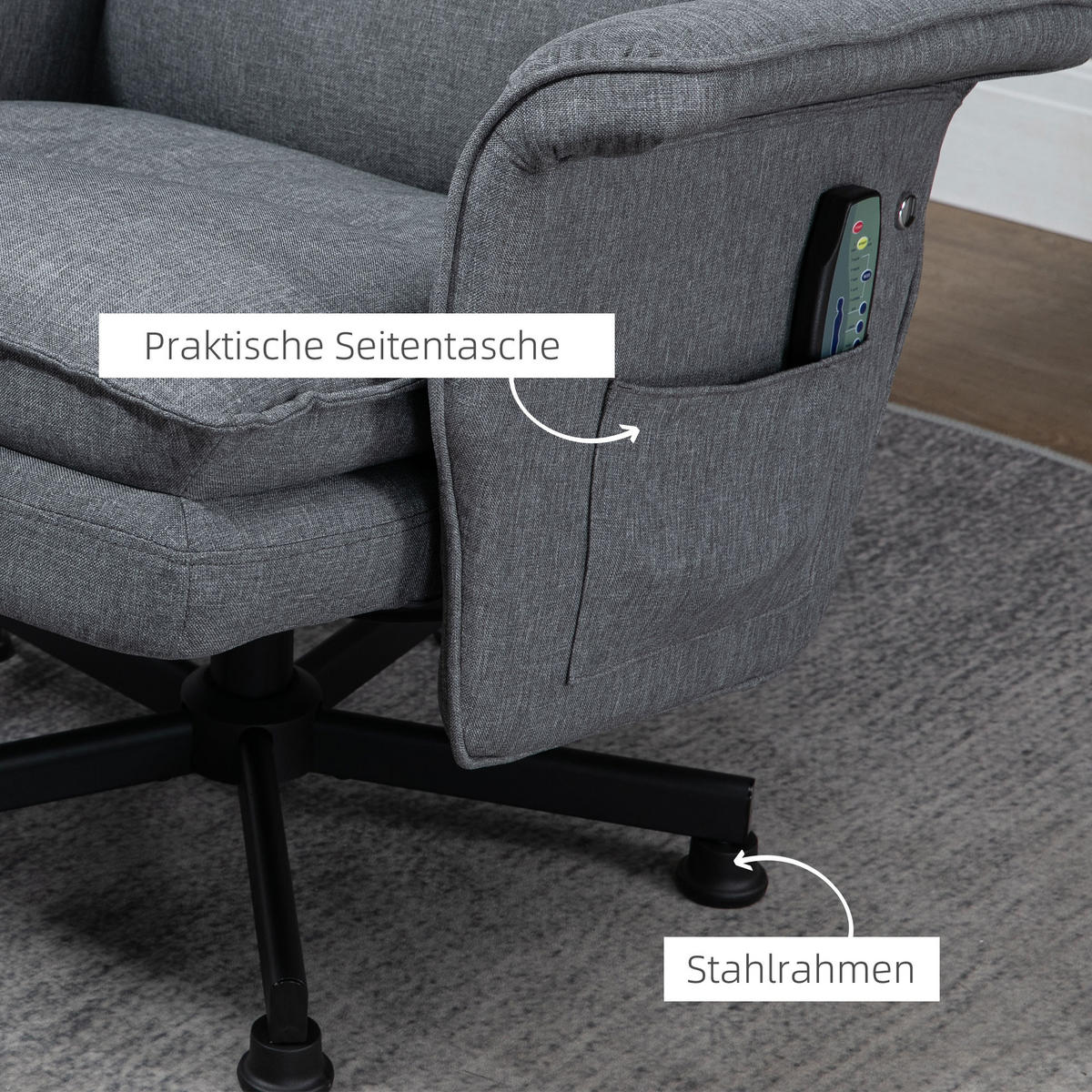 MASSAGESESSEL mit Fußhocker, Grau - Grau, Kunststoff (93/99/78cm) - HOMCOM