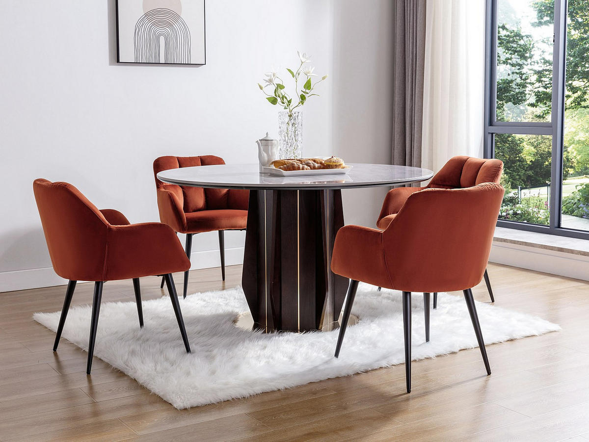 STUHL mit Armlehnen 2er-Set - Samt & Metall - Terracotta - PEGA - Braun, Textil (62/78/58.5cm) - Pascal Morabito