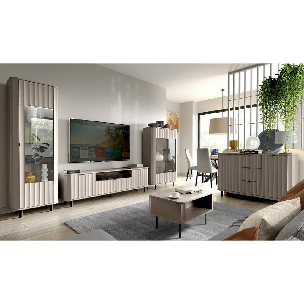 Thumbnail - Beautysofa Vitrine, Taupe, Holzwerkstoff, 98x155x41 cm, Wohnzimmer, Wohnwände, Vitrinenschränke