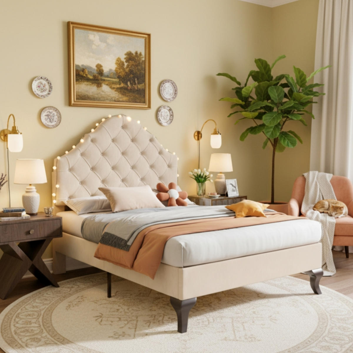 POLSTERBETT aus Samt 90x200 cm Beige mit Lattenrost und höhenverstellbarem Kopfteil - Beige, Textil (90/200cm) - IVMEU