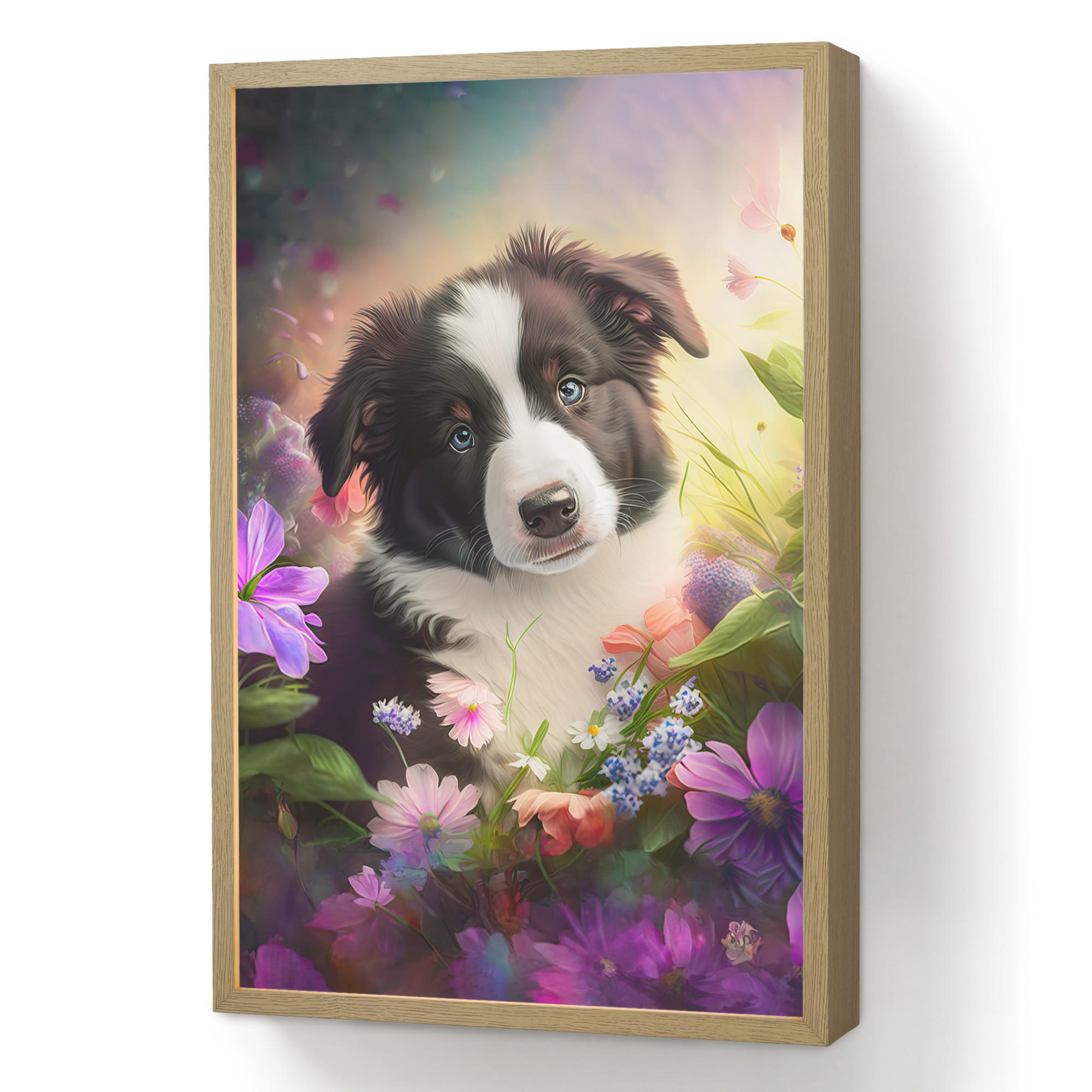NACHTTISCHLAMPE MIT AKKU Welpe - Sonne - Blumen - Natur - Border Collie - Hund 40x60 cm - Violett, Holzwerkstoff (8/40/60cm) - OnlyWow