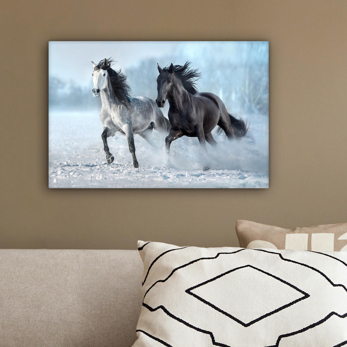 LEINWANDBILD Pferde - Winter - Tiere - Natur - Schnee 30x20 cm - Anthrazit, Textil (30/20cm) - MuchoWow