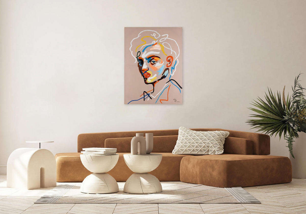 RUČNE MAĽOVANÝ AKRYLOVÝ OBRAZ 75/100 cm, béžový, abstraktný geometrický motív - béžová, drevo/textil (75/100cm) - KUNSTLOFT