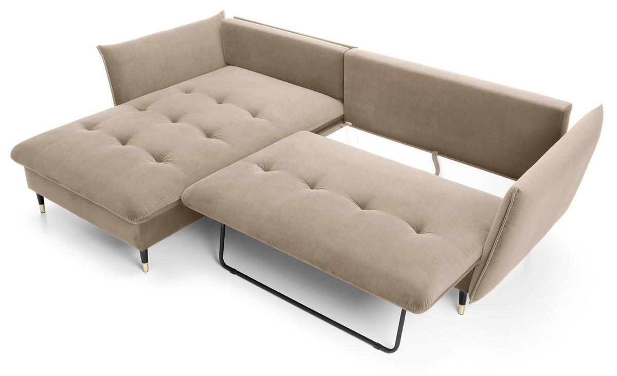 ECKSOFA 260 cm Sagir mit Schalffunktion, Bettkasten, Links - Braun - Schwarz/Braun, Holz (167/258cm) - Emporius
