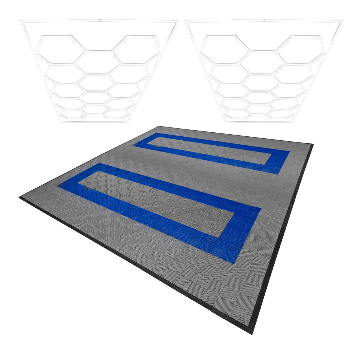 GARAGENBODENFLIESEN Belüftete und sechseckige LED-Leuchten x 165 Grau 60 Blau mit Kanten - Grau, Kunststoff (40/1.8/40cm)