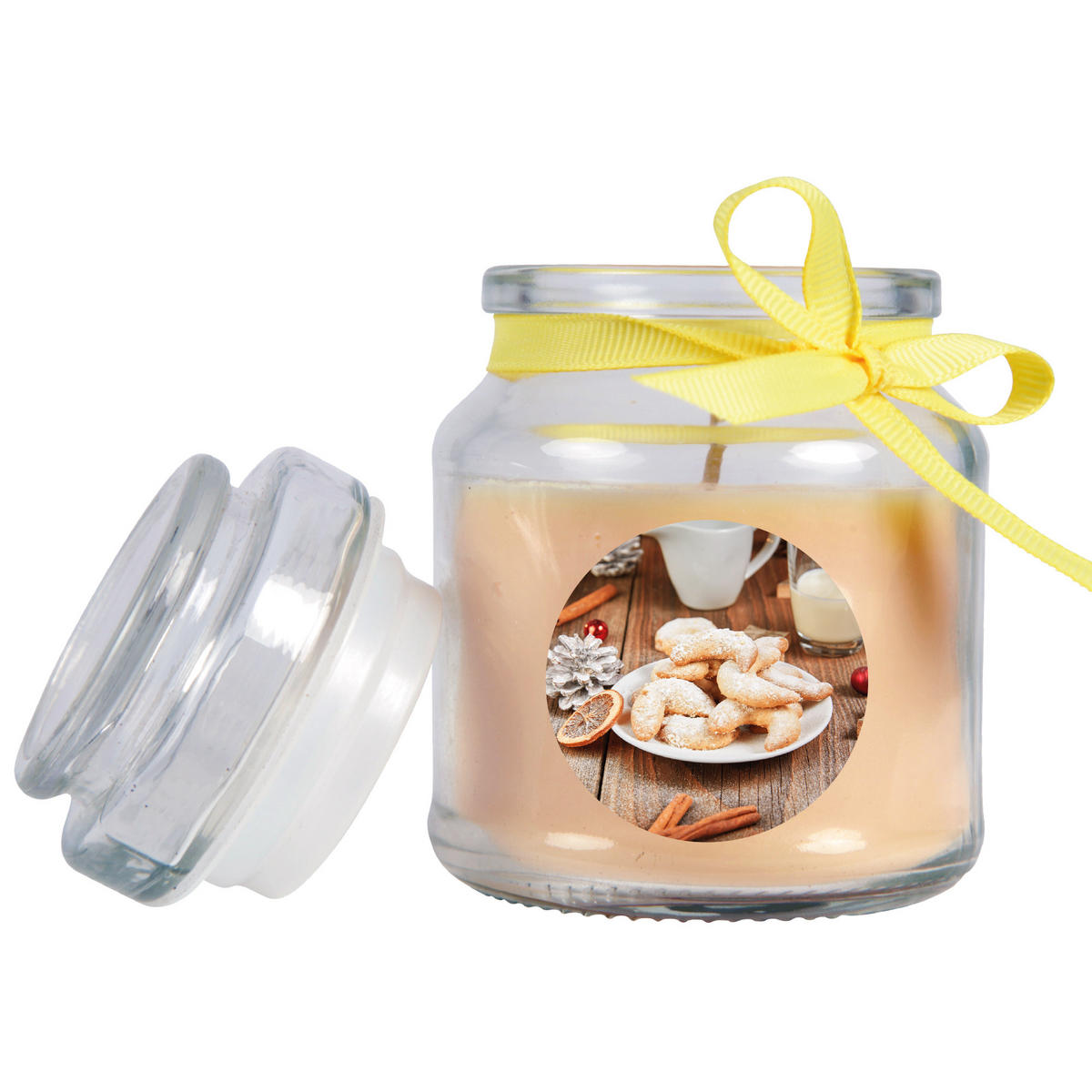 DUFTKERZE im Glas - Weihnachten Creme - Bonbon 120gr ( 30h ) - Creme, Naturmaterialien (7/10cm)