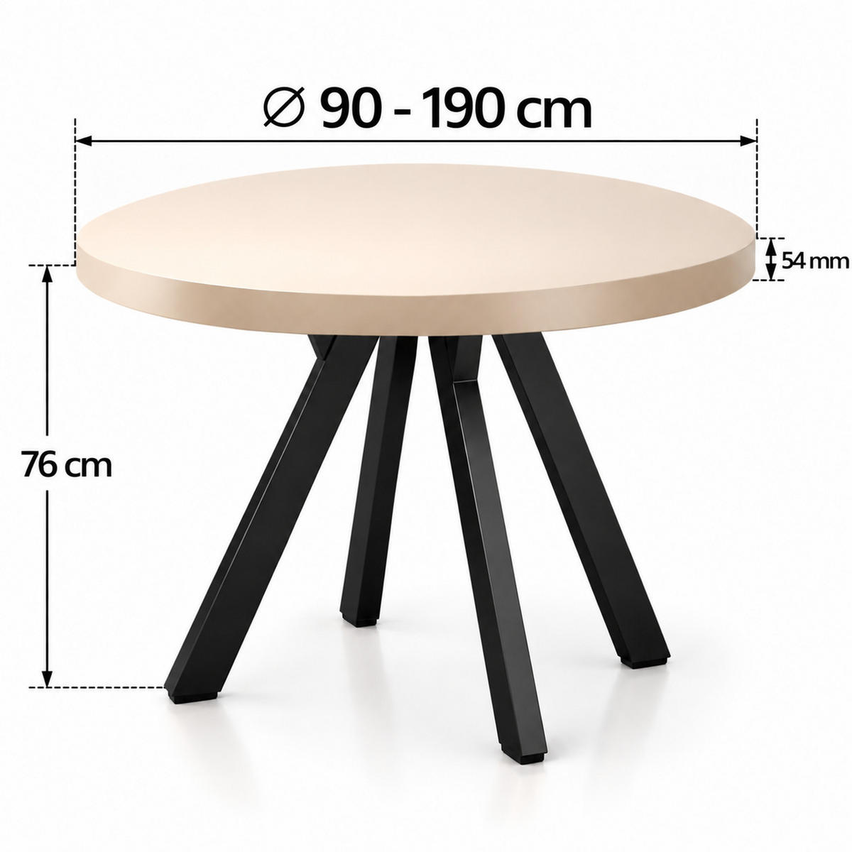 ESSTISCH rund ausziehbar 90/190/76 cm, Kaschmir, 54 cm Tischplatte + Y Metallgestell Schwarz - Kaschmir/Schwarz, Holzwerkstoff/Metall (90/190/76cm) - Damale Möbel