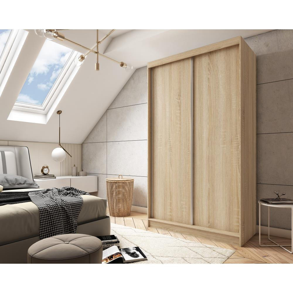 SCHWEBETÜRENSCHRANK Mario 120/216/61 eiche Sonoma mit Schubladen - Sonoma Eiche, Holzwerkstoff (120/216/61cm) - Beautysofa