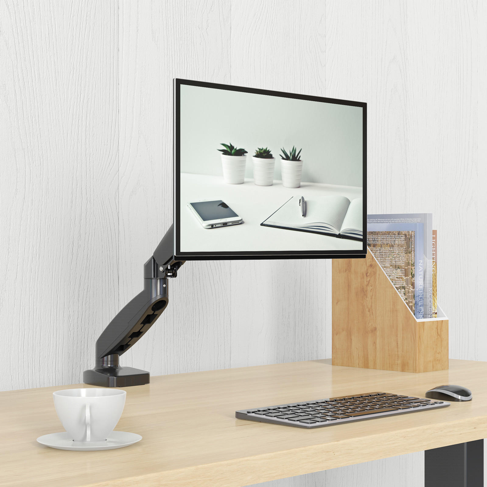 Thumbnail - Svita Monitorhalterung, Schwarz, Metall, 11.5x47x52 cm, Arbeitszimmer, Schreibtische