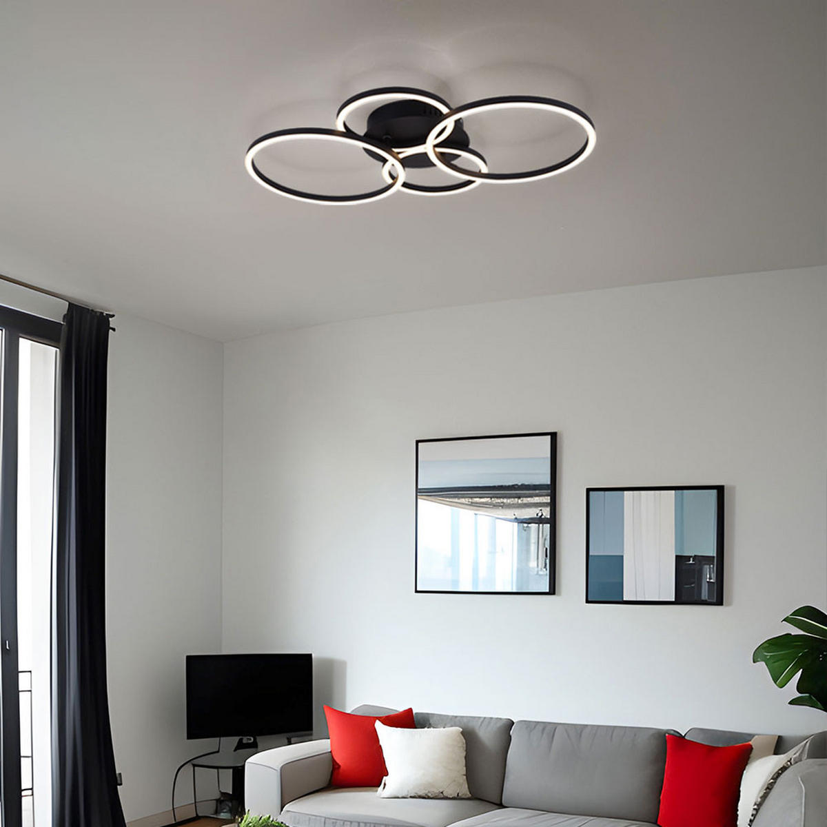 LED DECKENLEUCHTE Ring Design Schwarz Matt - Schwarz, Metall (65.5/40.6/7.5cm) - Globo Lighting