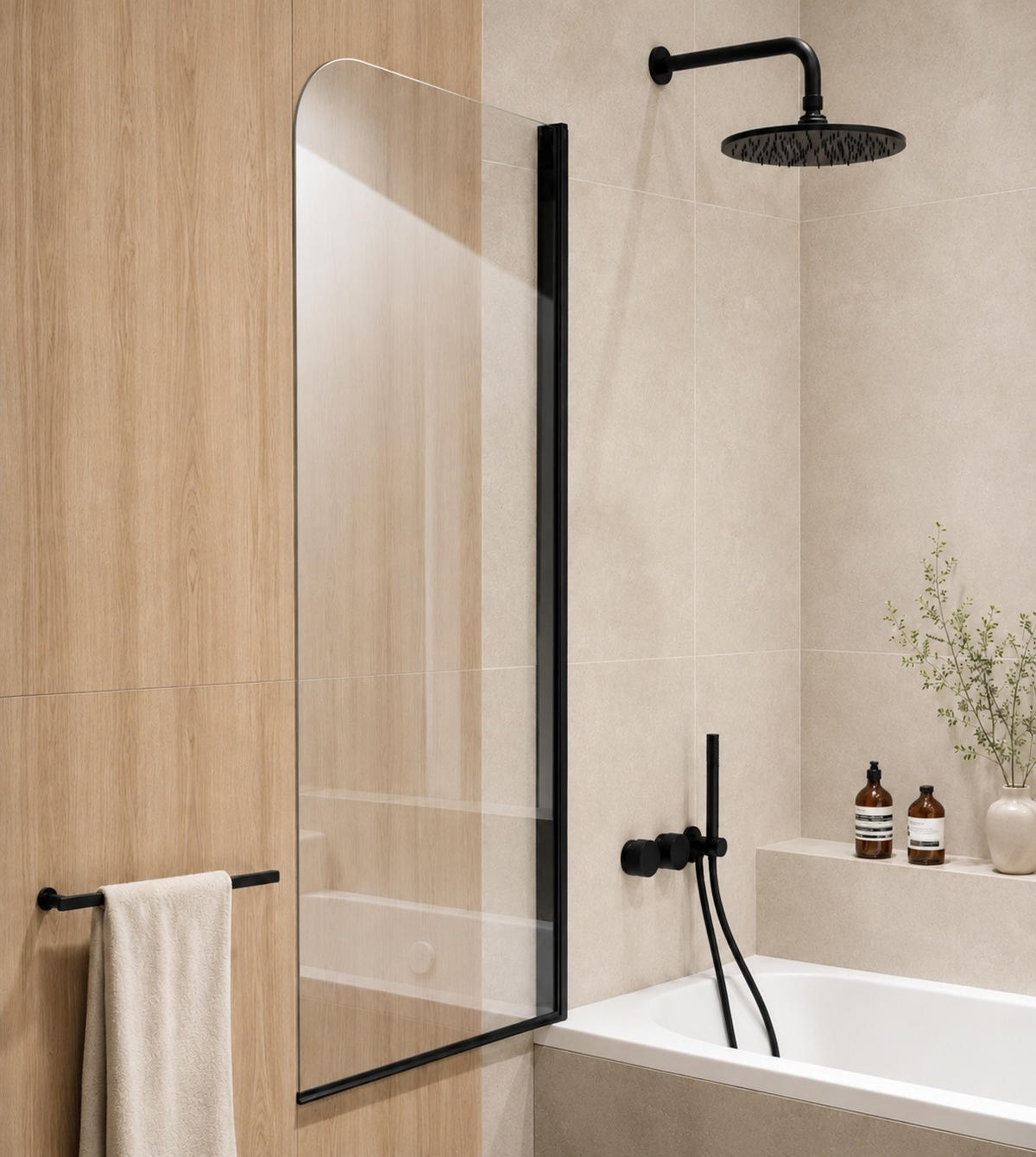 PARAVAN ZA KADU Torino 1 Teil cm crna - 60 x 140 cm - crna, staklo (60/140cm) - Badplaats