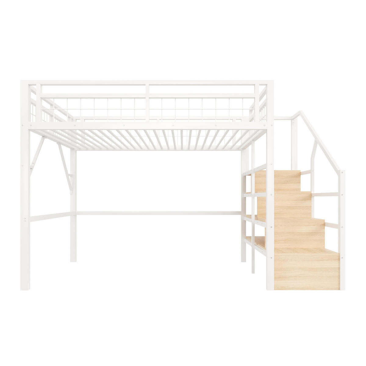 HOCHBETT 140/200 cm, Weiß mit LED-Lichtleiste und Stauraumtreppe - Weiß, Metall (140/200cm) - MIVRAY