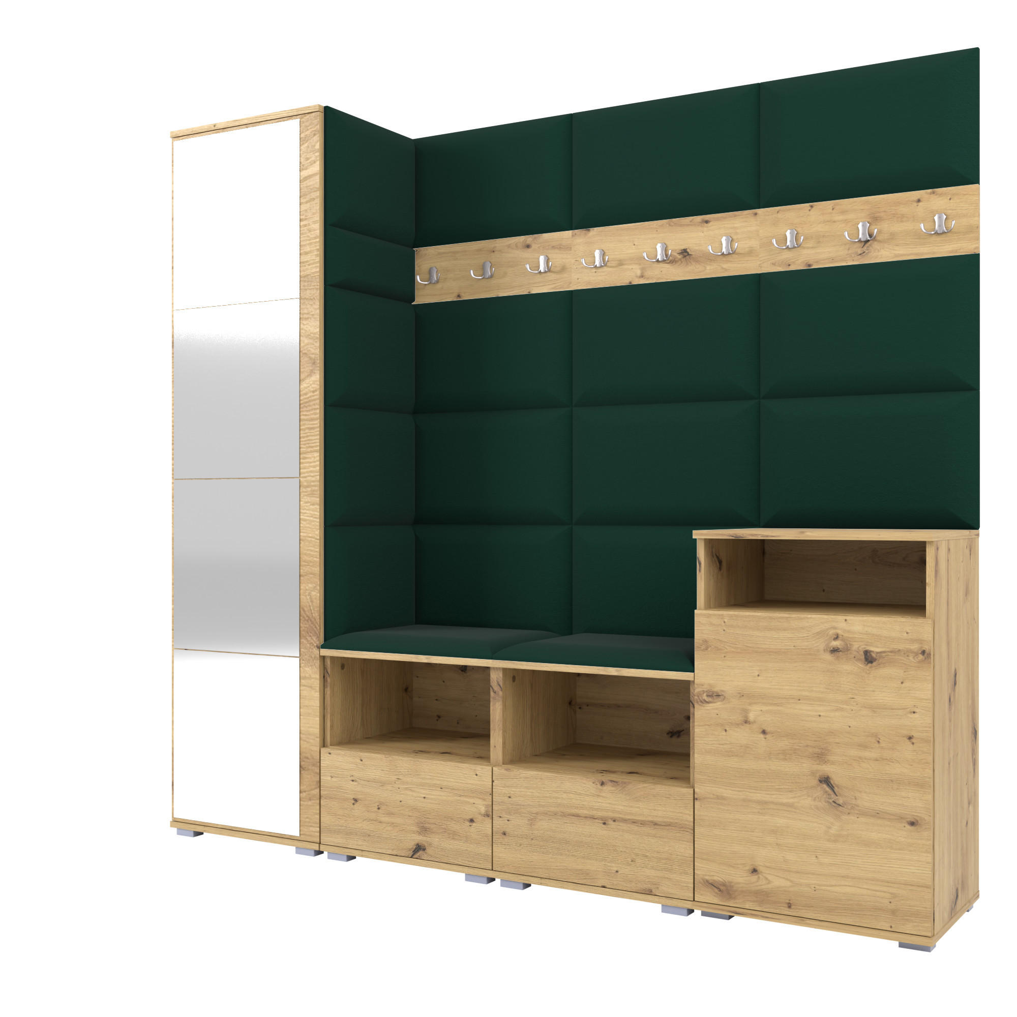 Ravio Garderobe Eiche Artisan, Dunkelgrün 200x187x40 cm
