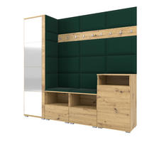 GARDEROBE NELA X 200 cm (Modulare Flurmöbel Artisan Eiche mit Spiegel & Sitzpolster Flaschengrün 28 Schrank + Sideboard) - Dunkelgrün/Silberfarben, Holz/Holzwerkstoff (200/187/40cm) - Ravio