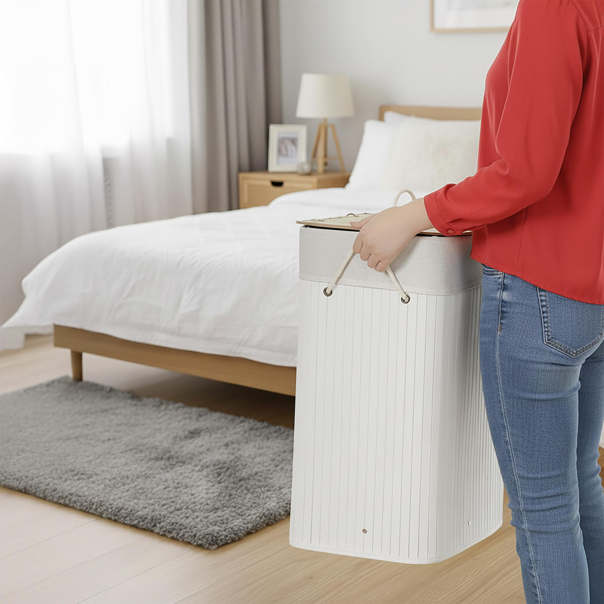 WÄSCHEKORB - Weiß, Holz/Textil (40/60/30cm) - Relaxdays