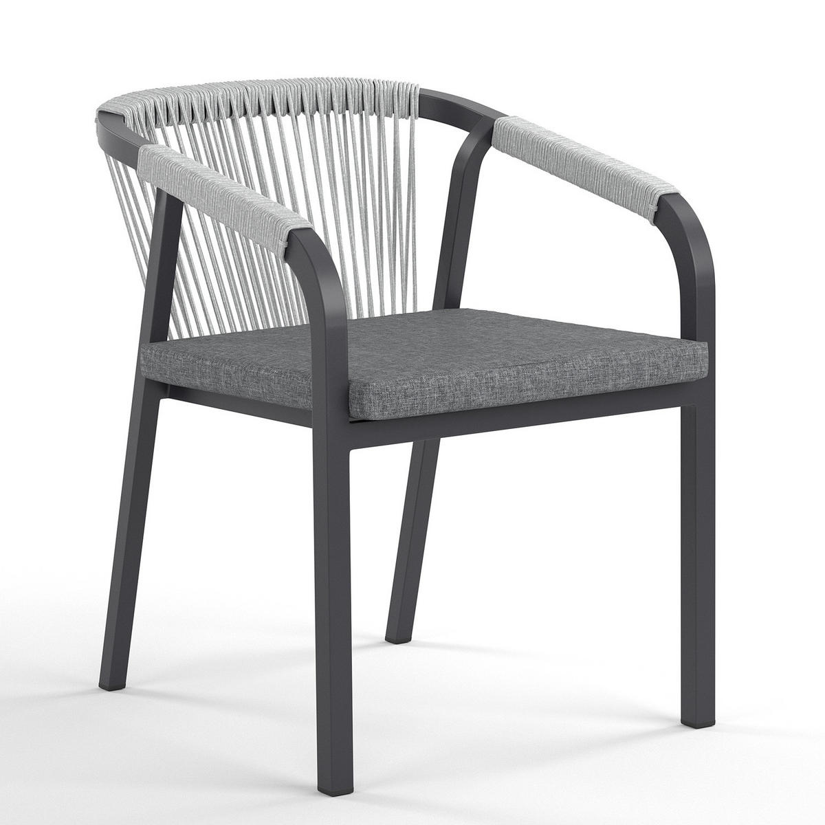 GARTENESSGRUPPE - 3-teilig - Aluminium / Olefin - Anthrazit / Grau - Schwarz/Grau, Holzwerkstoff/Kunststoff - home24