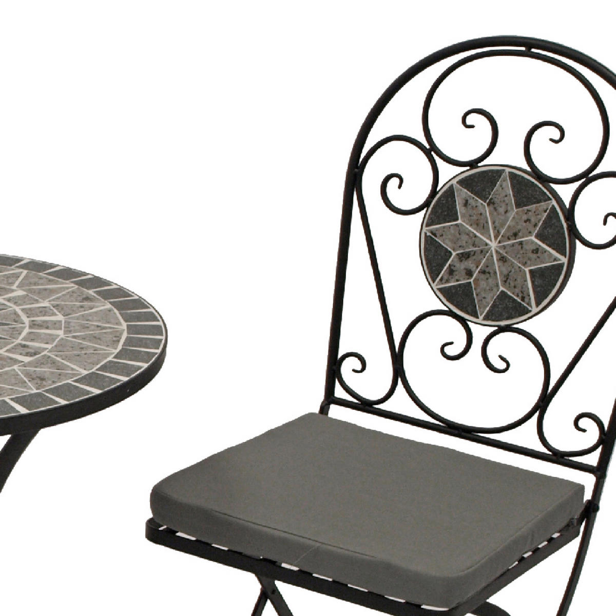 BISTROSET Derby - Balkonset 3-teilig aus schwarz pulverbeschichtetem Eisen - Grau, Metall - TPFGarden