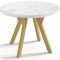 ESSTISCH Mateo runder ausziehbarer, Marmor Weiß 100-200/100/76 cm - Ecru/Goldfarben, Holz/Holzwerkstoff (100/100/76cm) - WFL GROUP