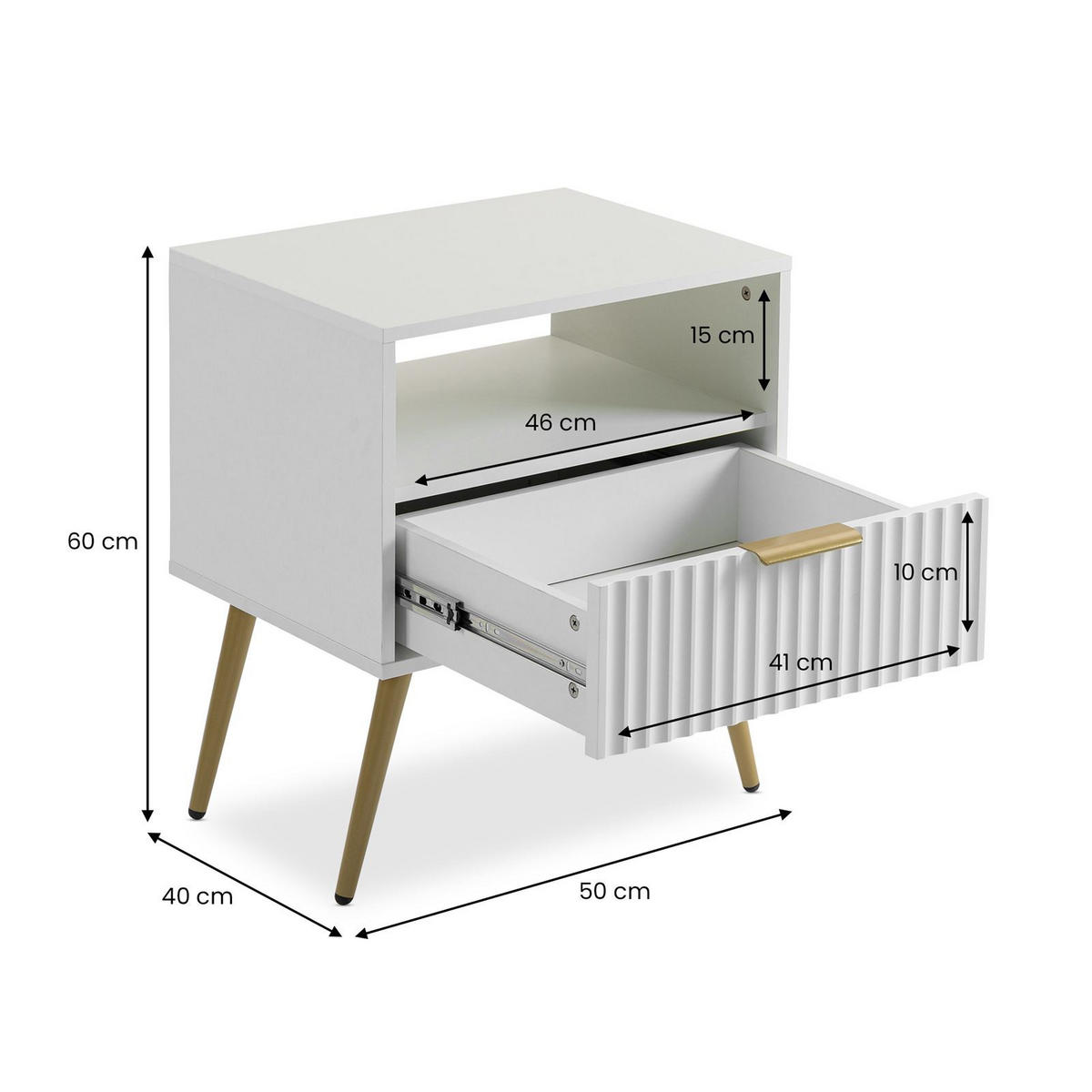 NACHTTISCH MERVAL weiß - Weiß, Holzwerkstoff (50/60/40cm) - IDIMEX