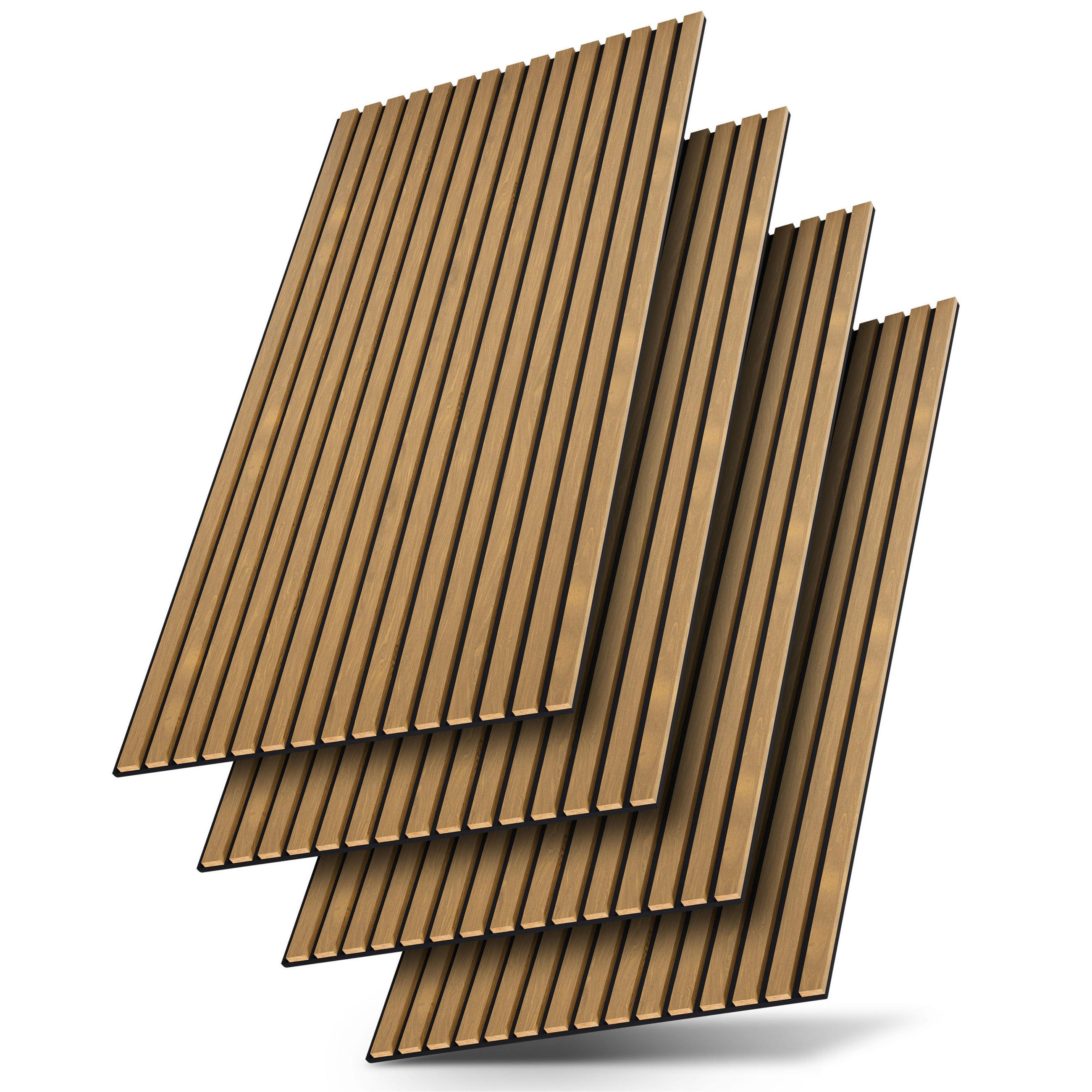 WANDPANEELE Akustik 120x60 cm Eiche Natur Dunkel (4er-Set) - Braun, Holz (60/120/1.8cm) - Juskys