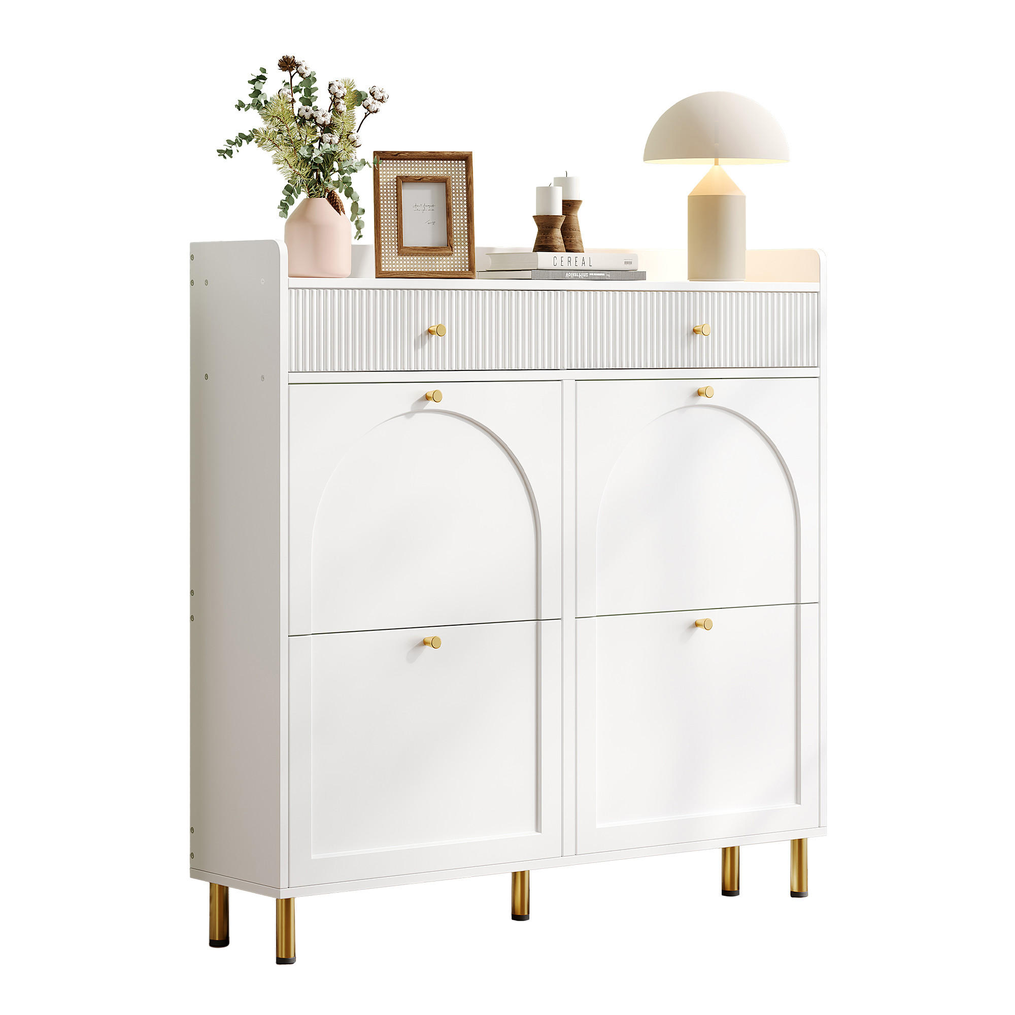 SCHUHSCHRANK aus MDF & Spanplatte 106.5x25x105.5cm in Weiß mit Kippsicherung - Weiß, Holzwerkstoff (106/105.5/25cm) - Modfu