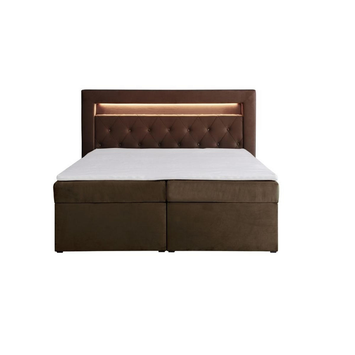 BOXBETT Lui Gold mit Bonnelmatratze, Topper, LED-Beleuchtung, 200x200, Braun - Braun, Holzwerkstoff/Kunststoff (200/200cm) - AN-Moebel 4u