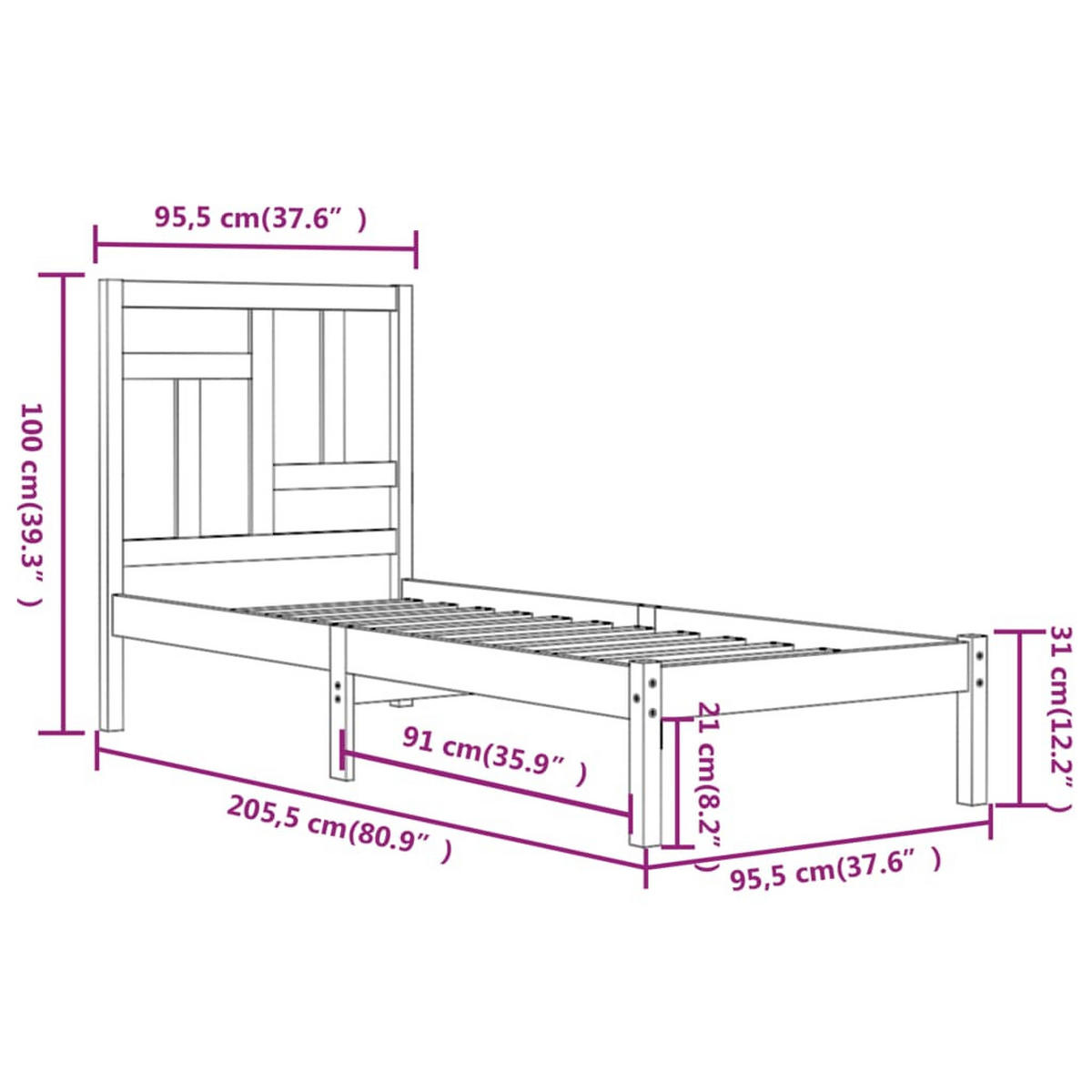 BETT Necaise 95.5/205.5 cm - Braun, Holz (90/200cm) - Nettlife