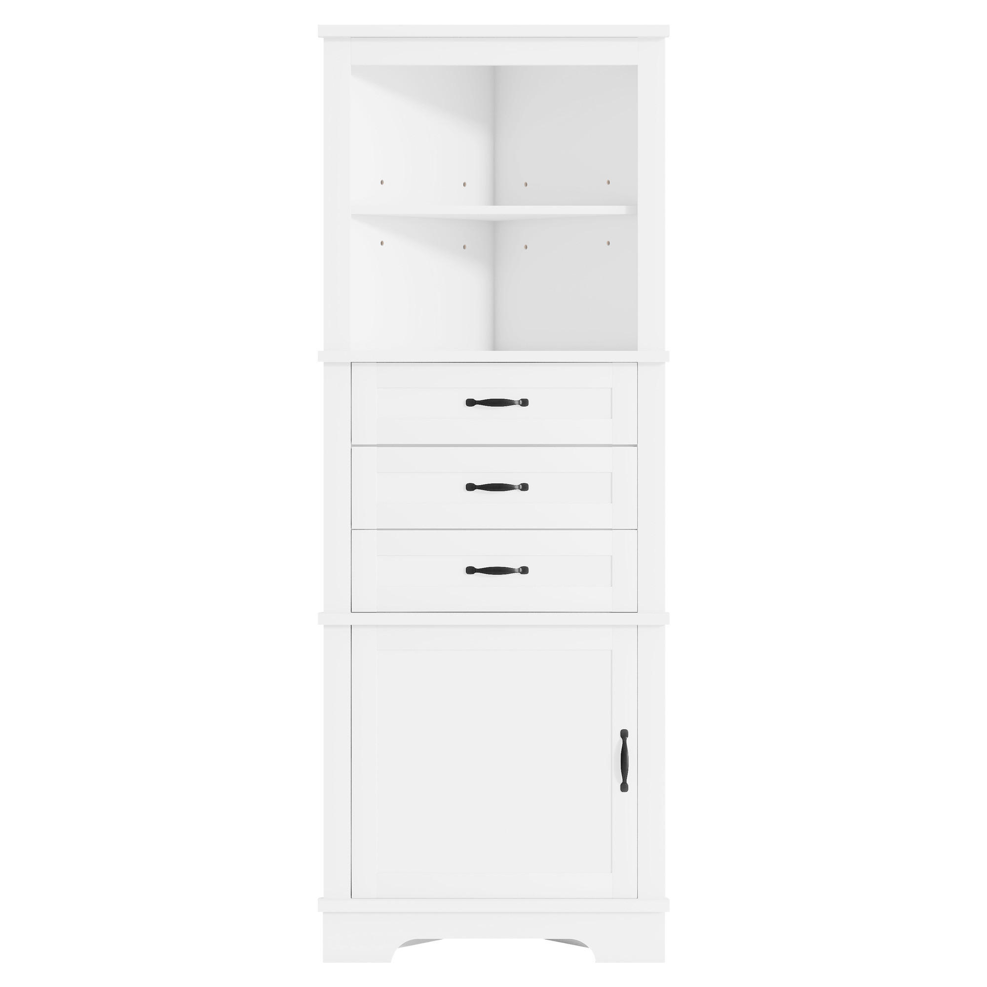 ECKSCHRANK BADEZIMMER Weiß mit 3 Schubladen & offenen Fächern - Weiß, Holzwerkstoff (57.7/167.5/46cm) - Urban Meuble