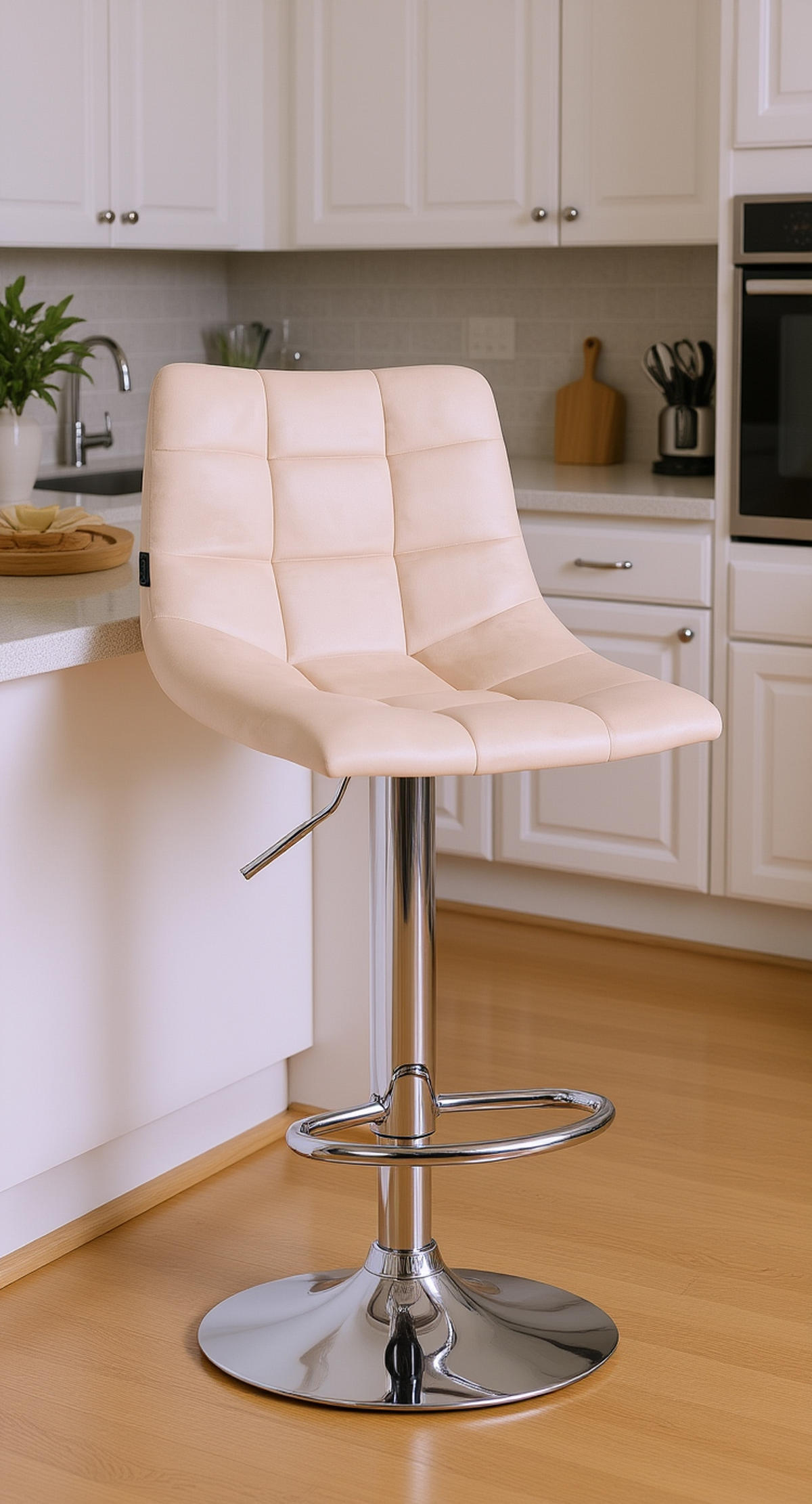 BARHOCKER 2er Set James Samt chrom beige - Chromfarben/Naturfarben, Textil/Metall (43/108.5/46.5cm) - TPFLiving