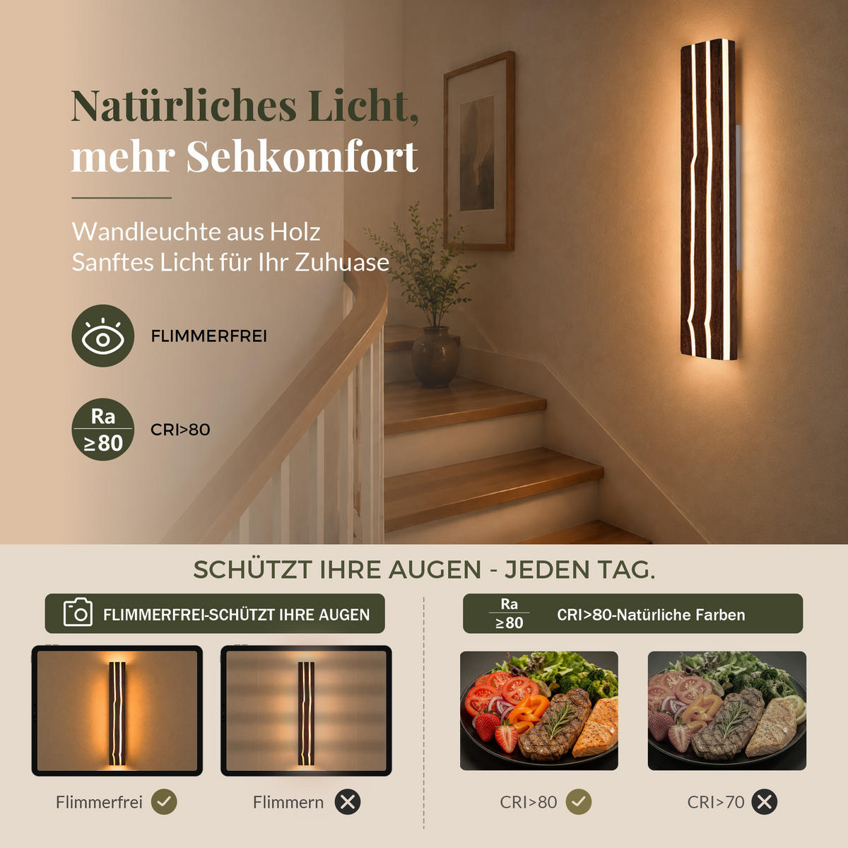 LED WANDLEUCHTE Vexmar 50/8/3 cm - Braun, Holz/Metall (8/3/50cm) - ZMH