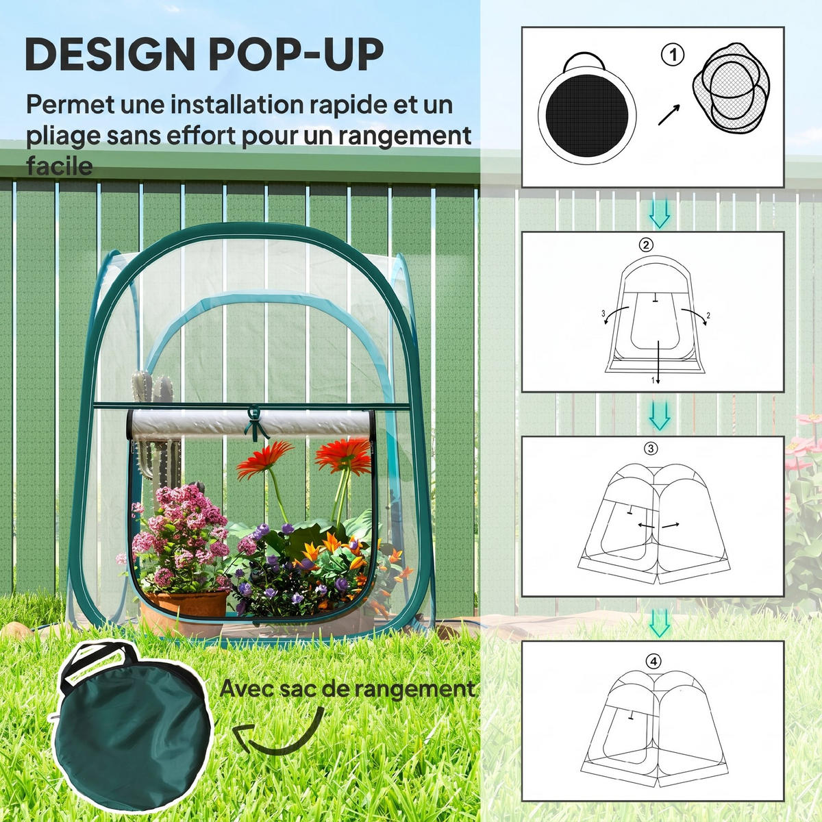 MINI-GEWÄCHSHAUS, Pop-up, PVC, transparent, 70x70x80cm, für Gemüse - Multicolor, Kunststoff (70/80/70cm) - FORIOUS