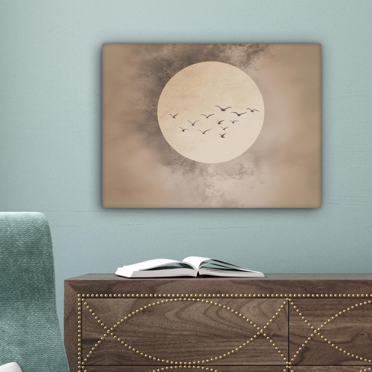 LEINWANDBILD Vogel - Beige - Japanisch 40x30 cm - Taupe, Textil (40/30cm) - MuchoWow