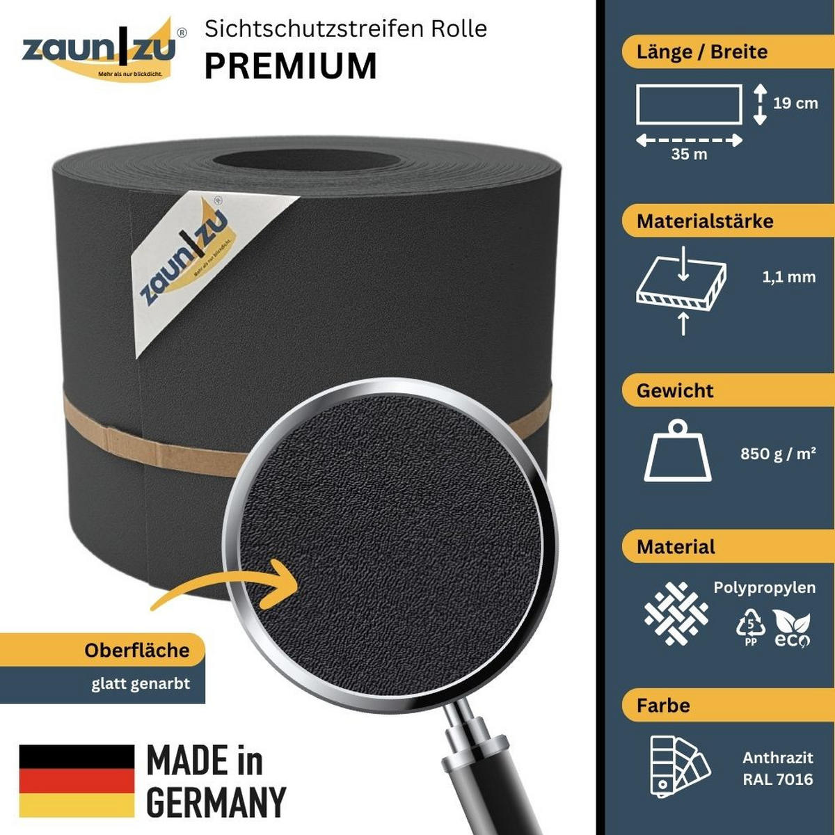 SICHTSCHUTZSTREIFEN PP für Doppelstabmatten Zaunblende Anthrazit, 35m - Anthrazit, Kunststoff (3500/19cm) - ZAUN|ZU