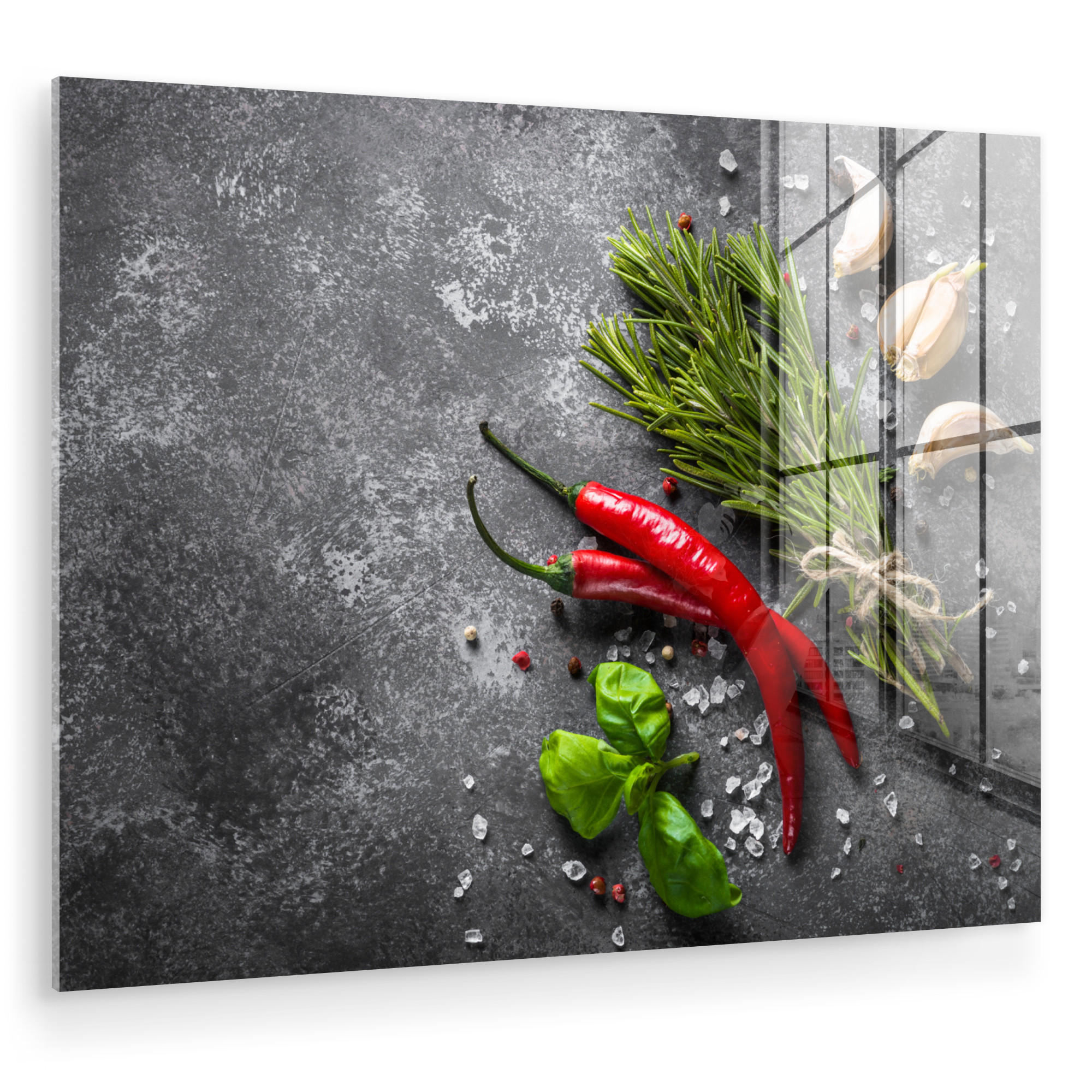 ACRYLGLASBILD Pfeffer - Kräuter - Gewürze - Beton 80x60 cm - Dunkelgrau, Glas (80/60cm) - MuchoWow
